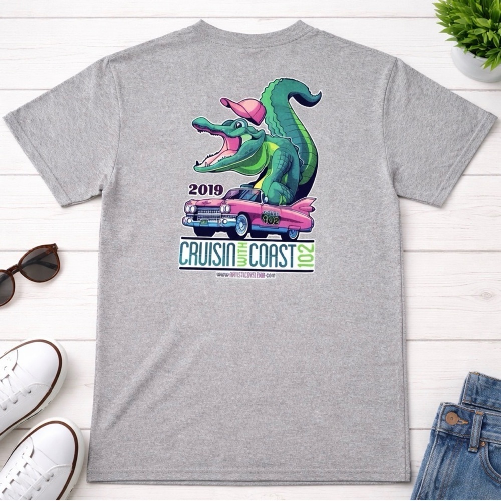 Men's 2019 Crusin with Coast 102 Grey Gator Cadillac Graphic Tee Shirt Medium